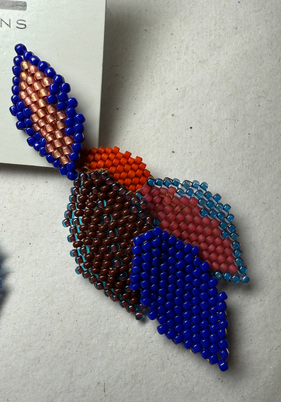 Statement Earring with 5 Beaded Leaves -Berry by KVZ Robin Boutique