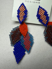 Statement Earring with 5 Beaded Leaves -Berry by KVZ