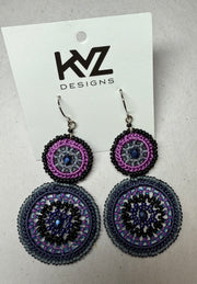 Beaded macrame dangle double round earring- Purple Midnight by KVZ Robin Boutique