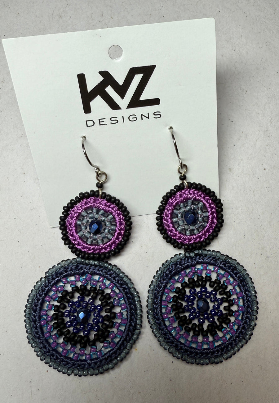 Beaded macrame dangle double round earring- Purple Midnight by KVZ Robin Boutique