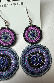 Beaded macrame dangle double round earring- Purple Midnight by KVZ Robin Boutique