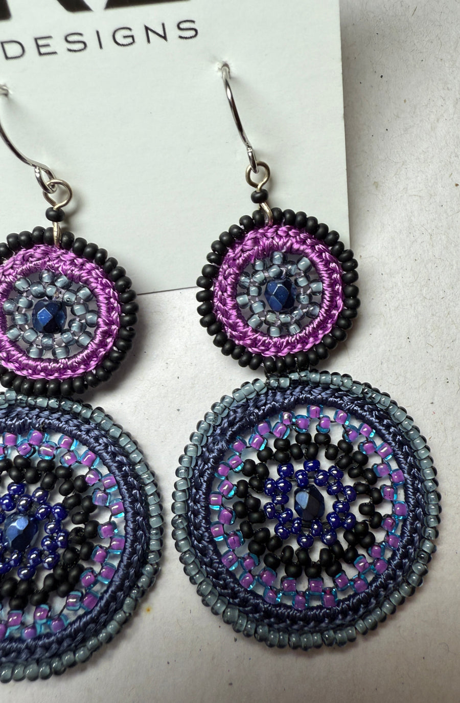 Beaded macrame dangle double round earring- Purple Midnight by KVZ Robin Boutique