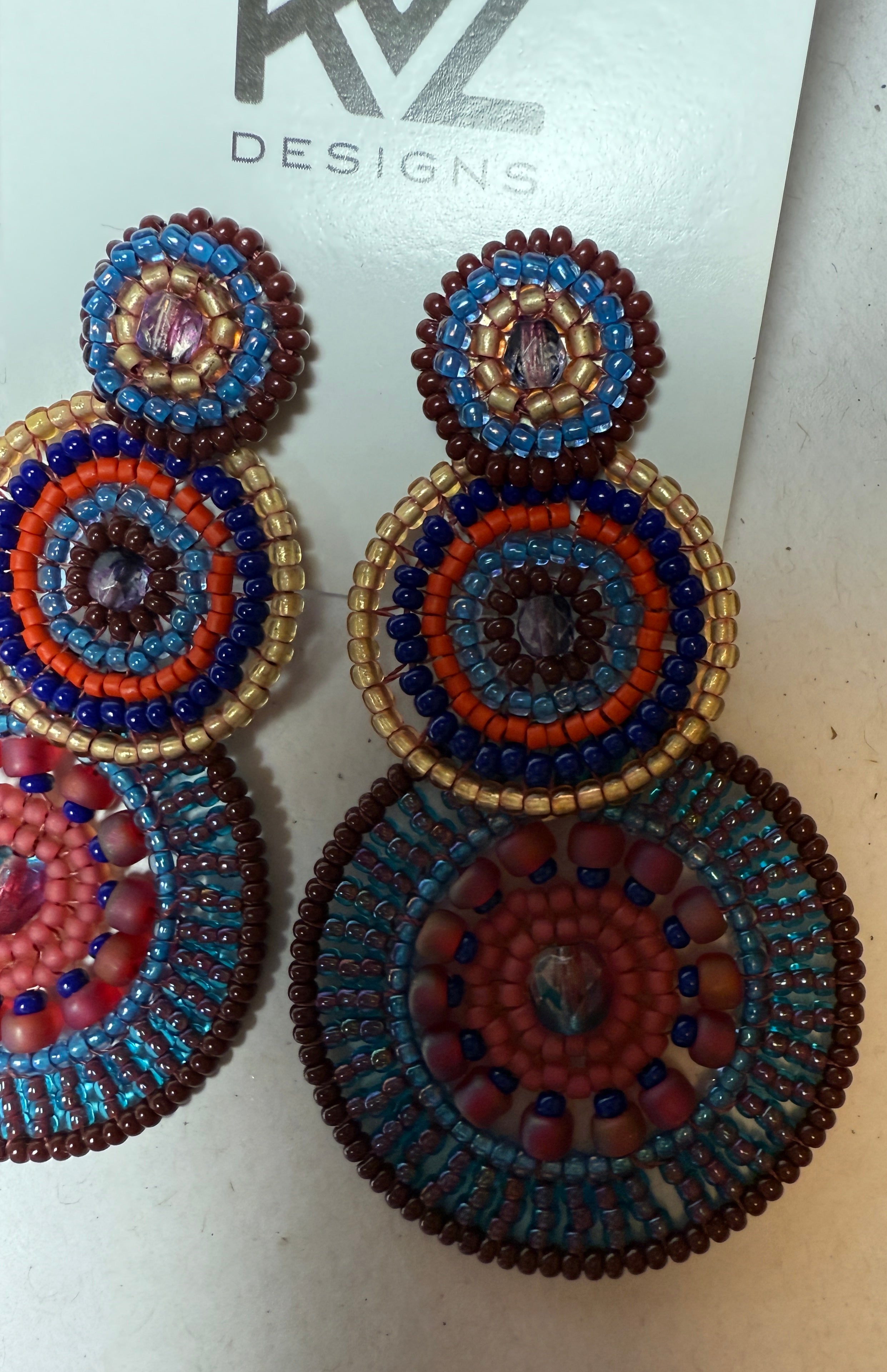 Beaded 3 round drop post statement earring- Berry by KVZ Robin Boutique