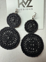 Beaded macrame dangle double round earring-Black Matte by KVZ Robin Boutique