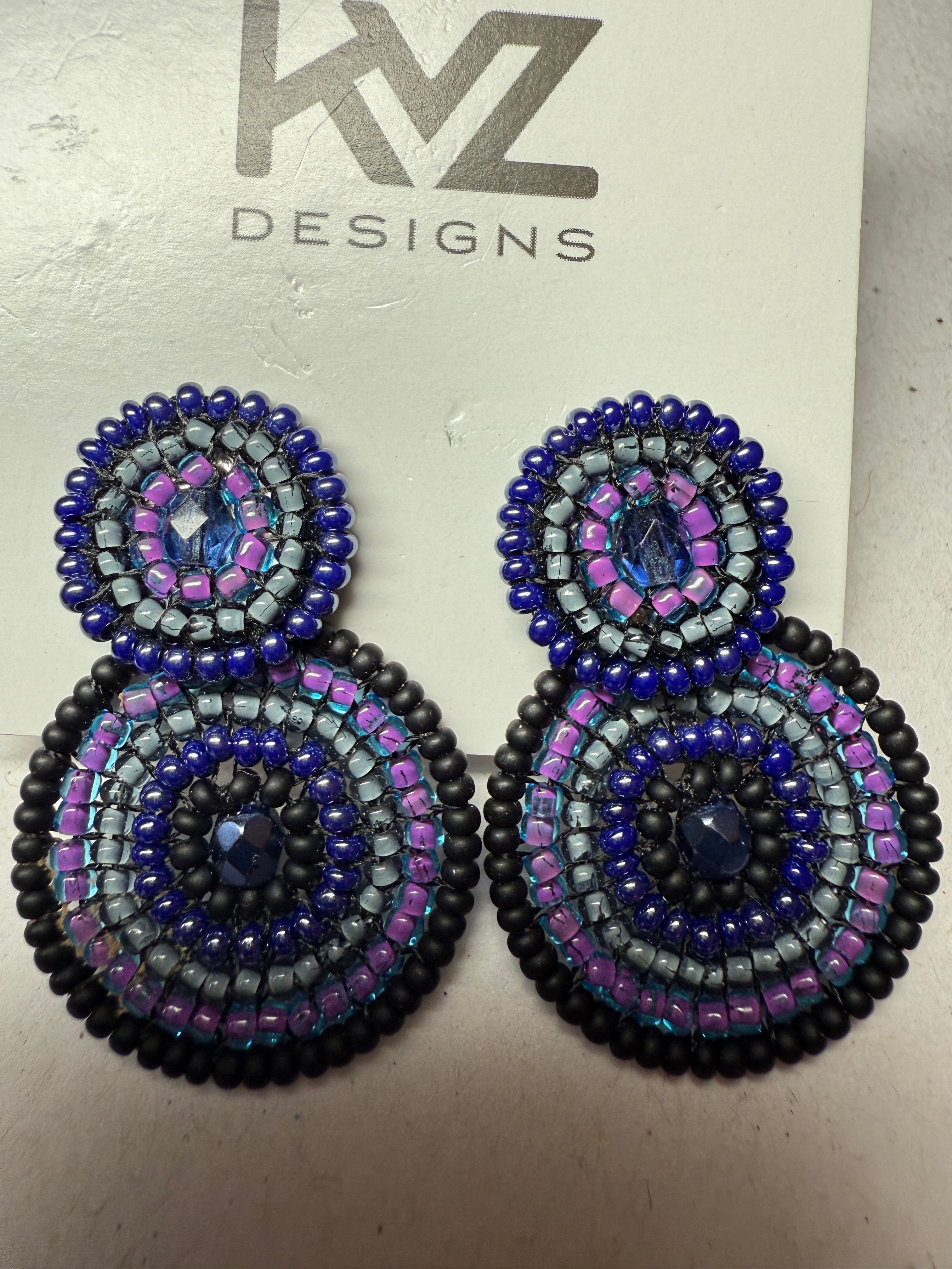 Beaded double round drop post earring- Purple Midnight by KVZ Robin Boutique