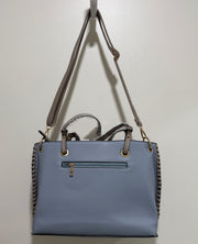 Pleather Tote Handbag with Side Weaving Details