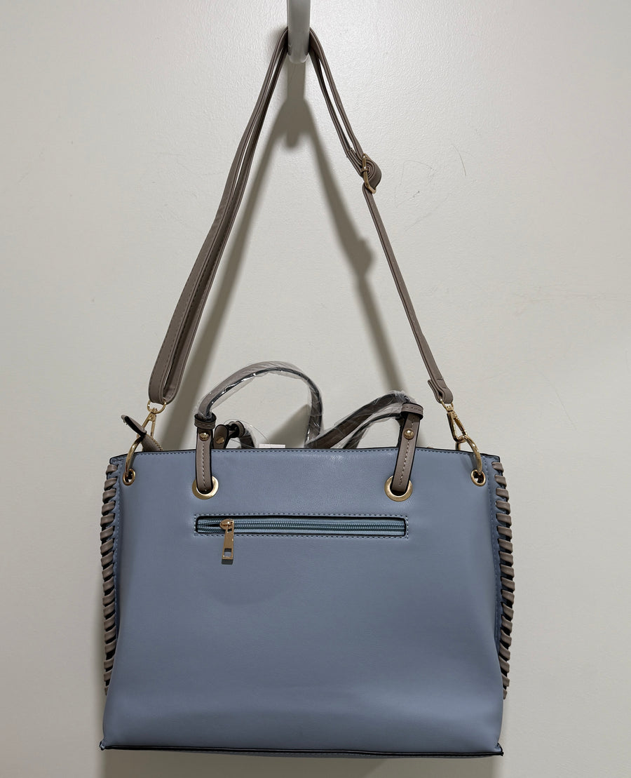 Pleather Tote Handbag with Side Weaving Details