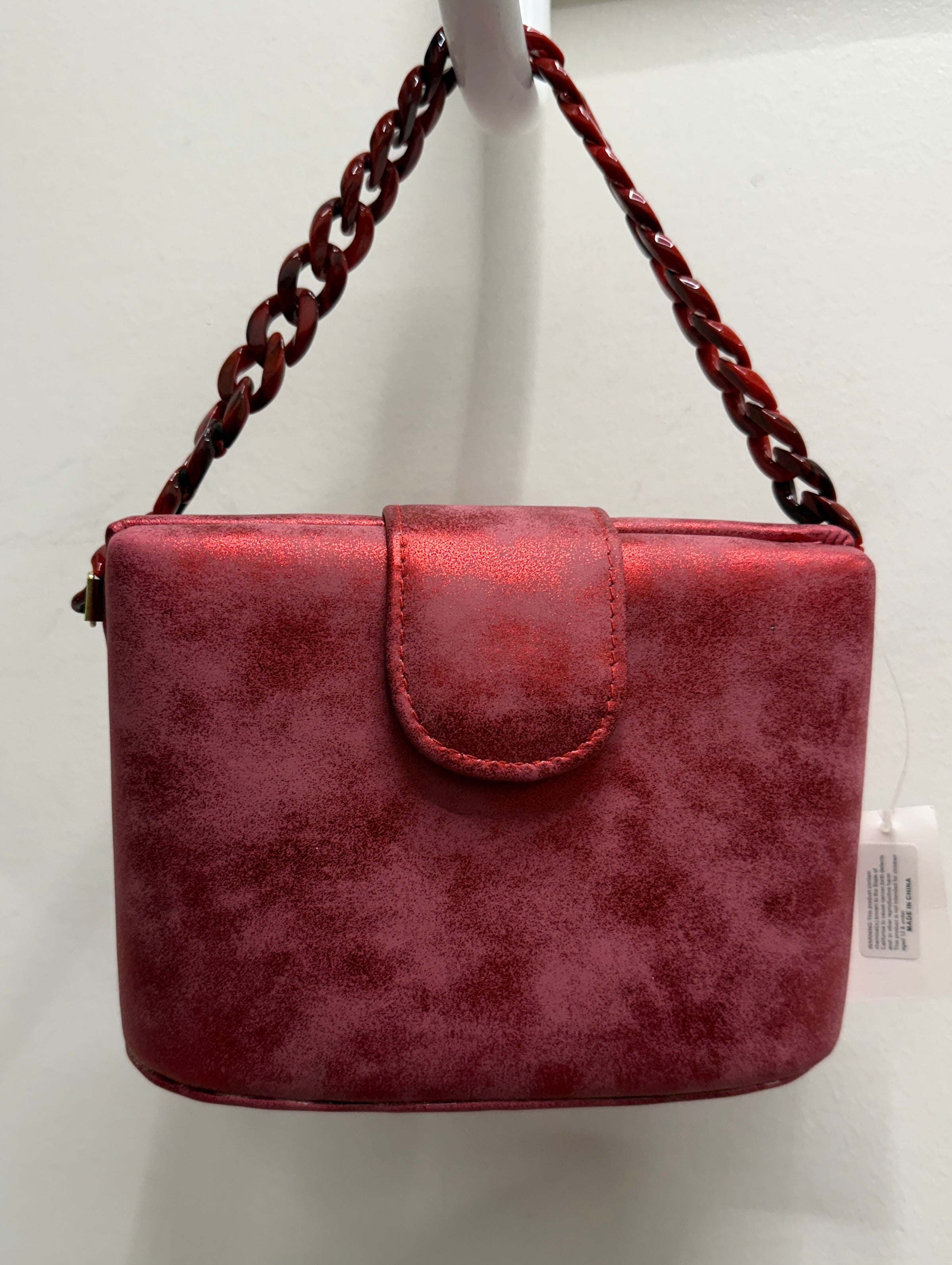 Distressed Faux Suede Handbag with Lucite Link Strap Robiin Boutique