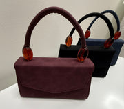 Faux Suede Handbag with lucite Handle Details