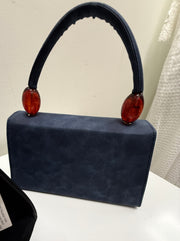 Faux Suede Handbag with lucite Handle Details