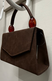 Faux Suede Handbag with lucite Handle Details
