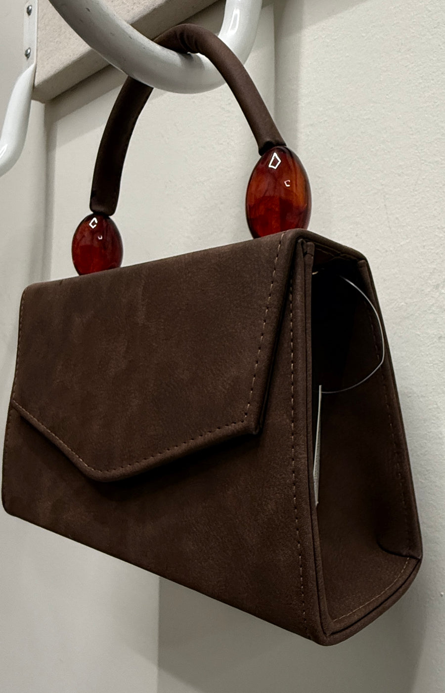 Faux Suede Handbag with lucite Handle Details