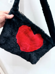 Faux Fur Crossbody Bag with Red Heart Robin Boutique