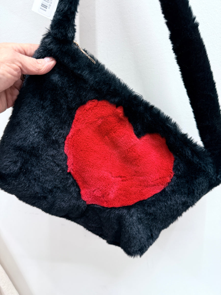 Faux Fur Crossbody Bag with Red Heart Robin Boutique