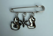 Silver Tone Kilt Pin with Dangling Holiday Ornaments Charm Robin Boutique