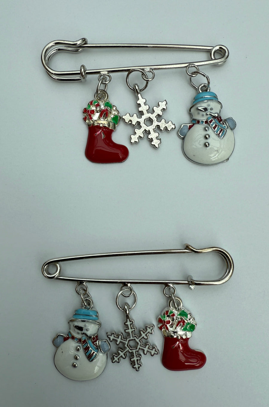 Silver Tone Kilt Pin with Dangling Holiday Ornaments Charm Robin Boutique