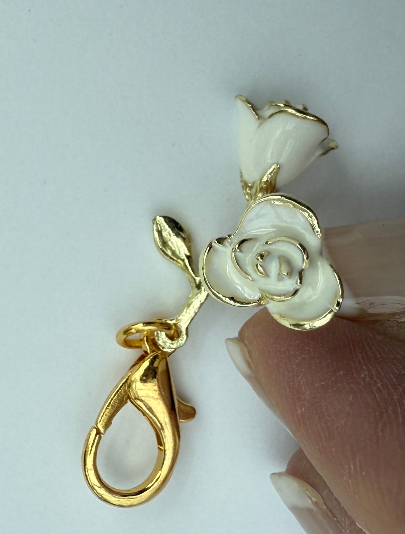 Stemmed White Rose Charm