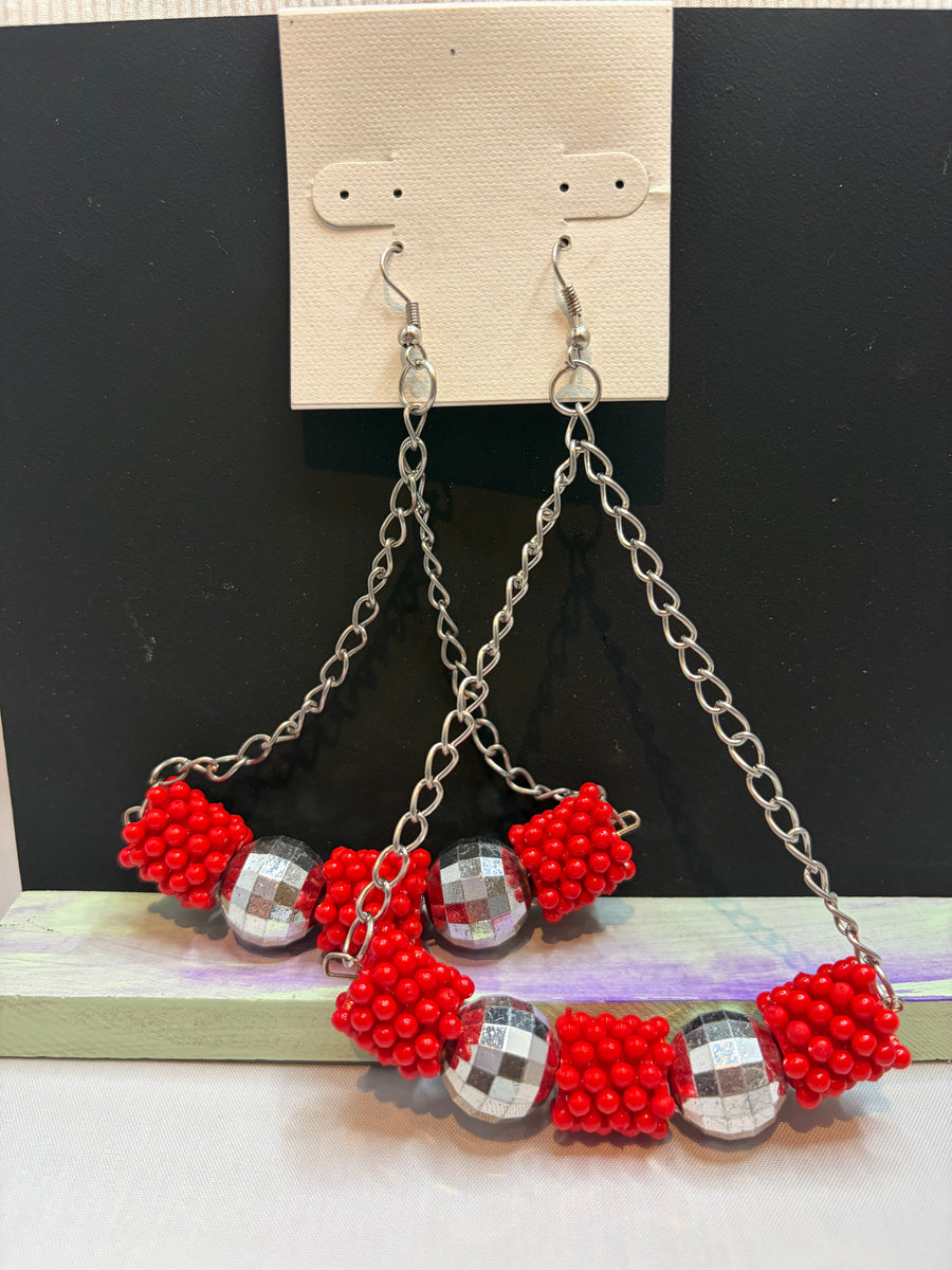 Red Bead Dangle Earrings by The Vintage Jewel