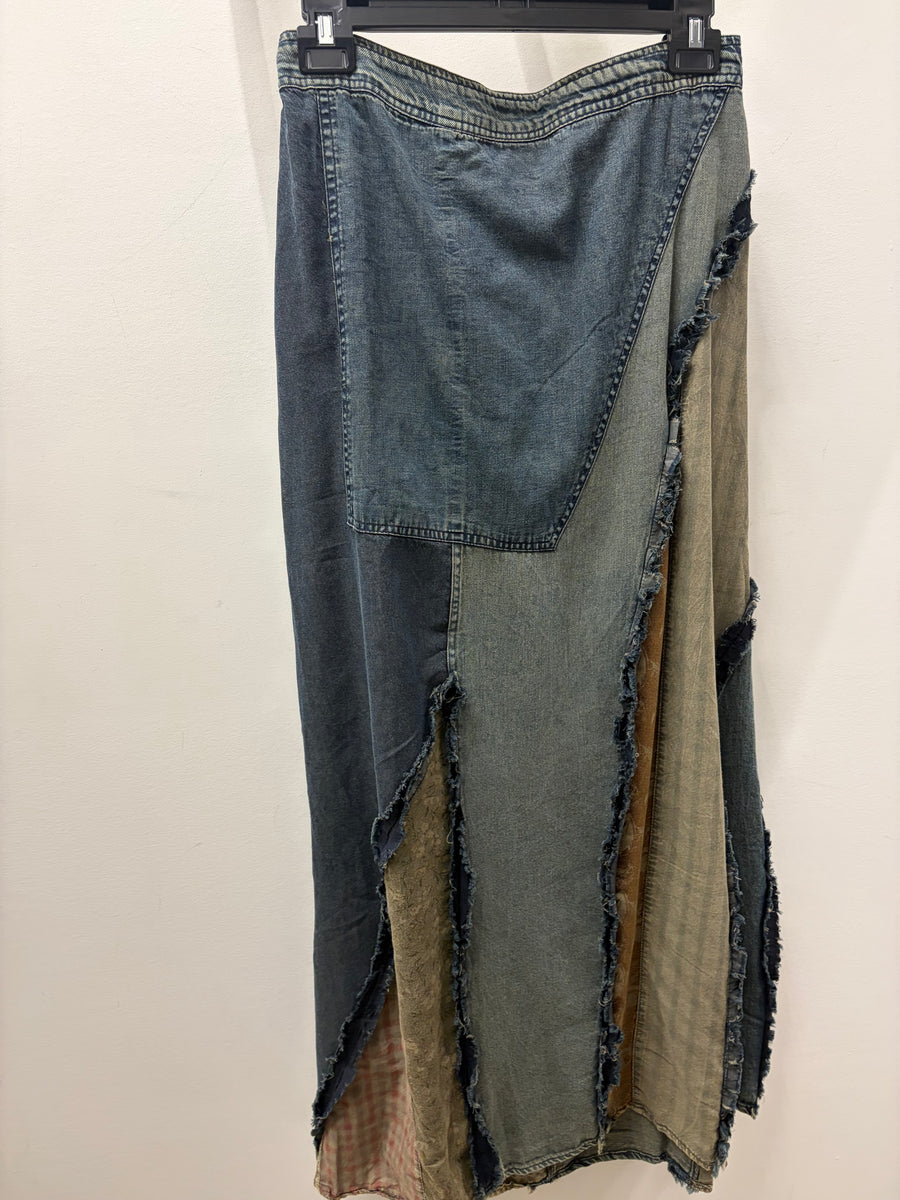 Western Boho Patch Denim Skirt by Young Threads