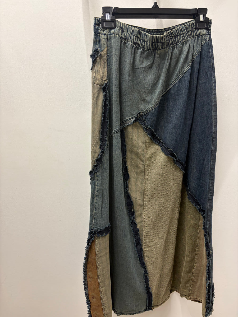Western Boho Patch Denim Skirt by Young Threads