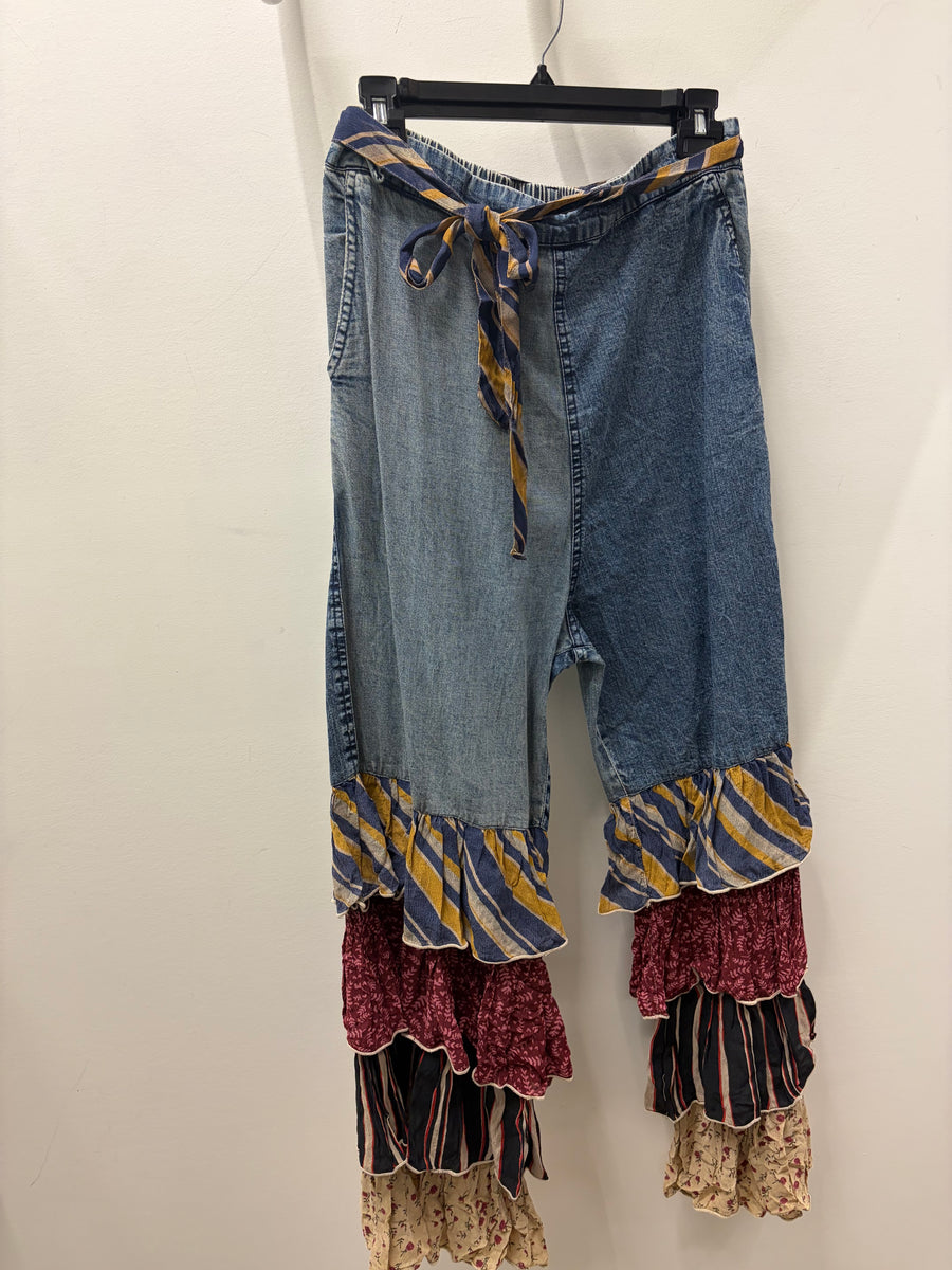 Mixed Print Ruffle Flare Pants by Young Threads