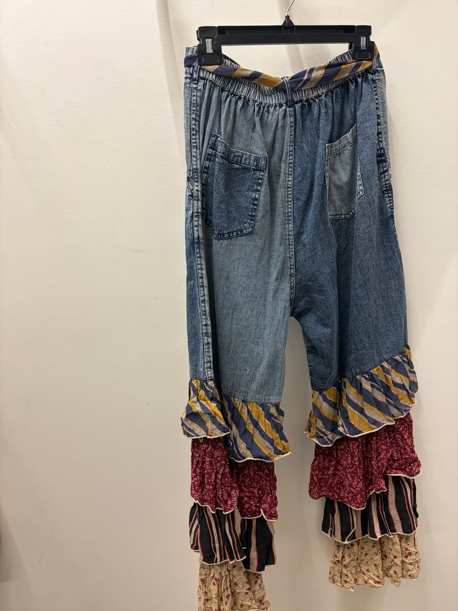 Mixed Print Ruffle Flare Pants by Young Threads