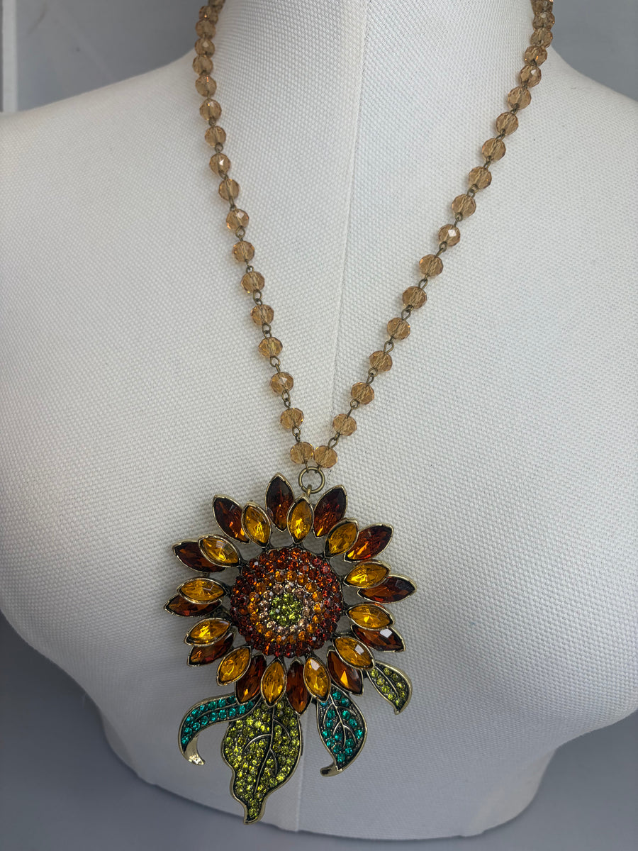 Rhinestone Sunflower Necklace by Gina