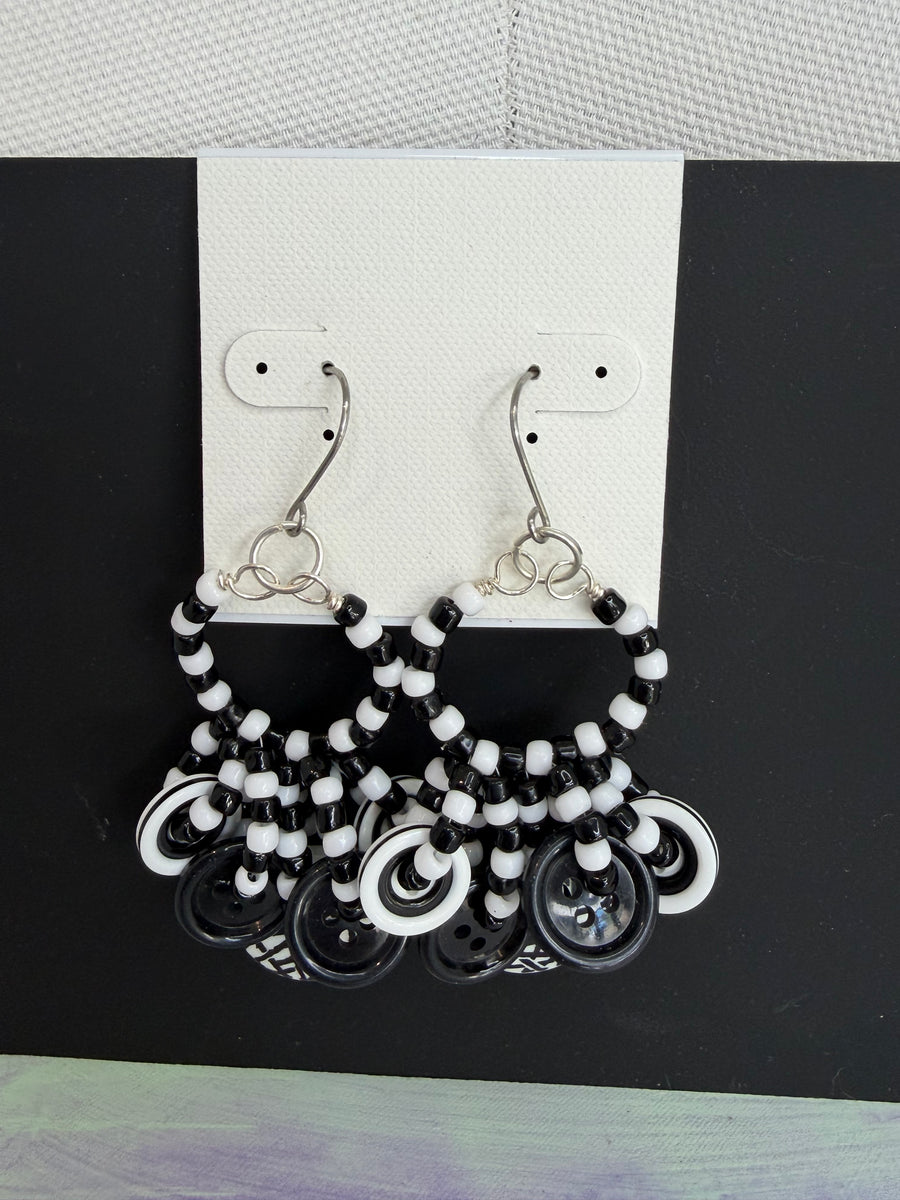 Black & White Multi Button Earrings by The Vintage Jewel