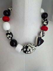 Vintage Black,White&Red Chunky Necklace by The Vintage Jewel