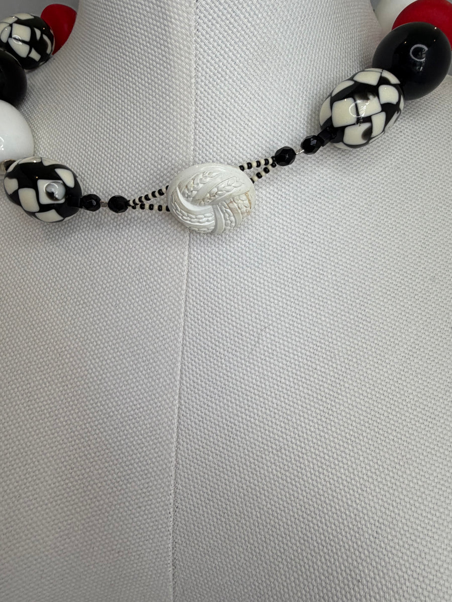 Vintage Black,White&Red Chunky Necklace by The Vintage Jewel