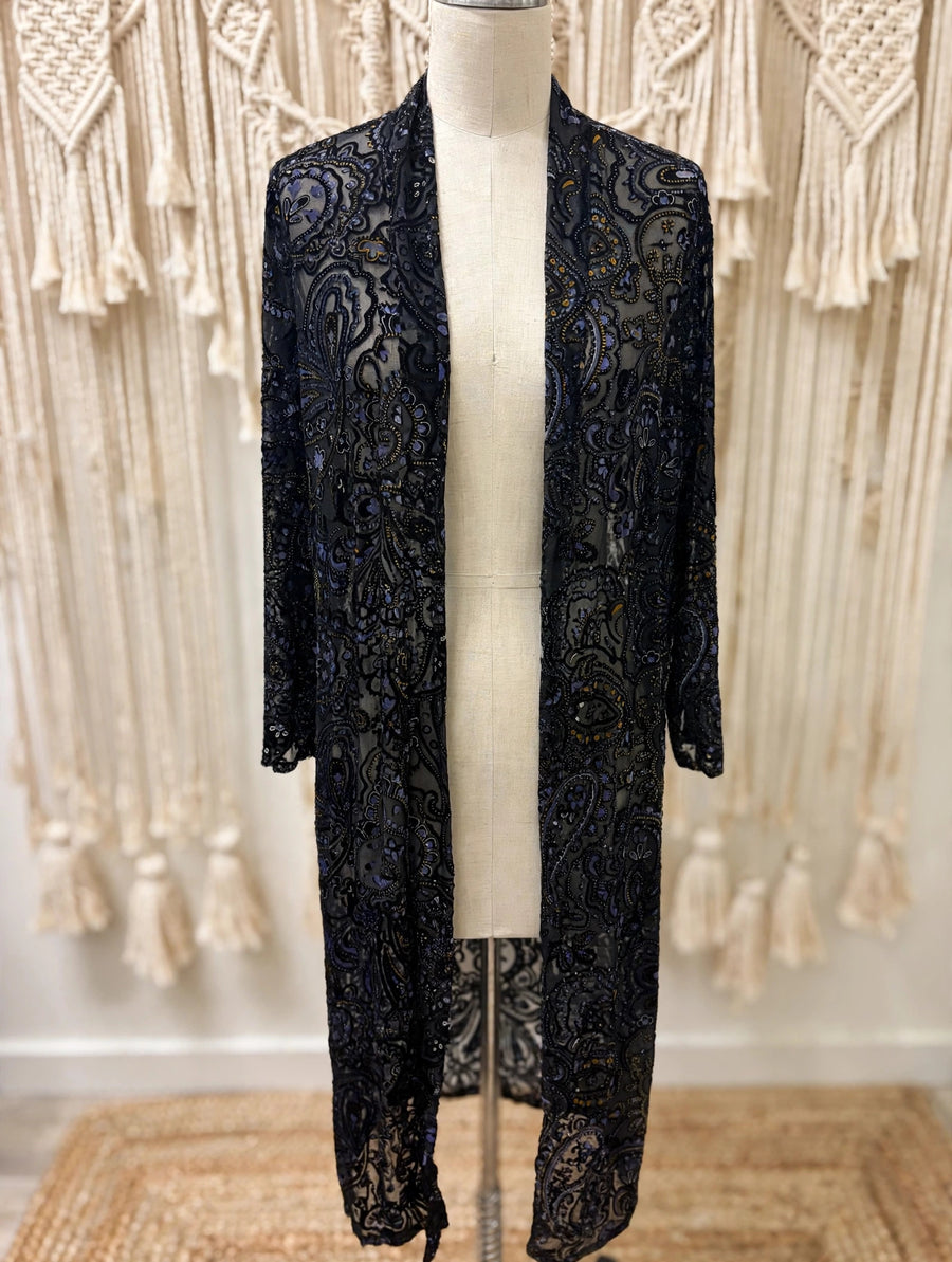 Midnight Paisley Burnout Velvet Duster by Adore