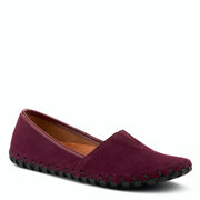 Side View of Spring Step KATHALETA Leather Slipon Mocassin in Bordeaux Suede - Robin Boutique