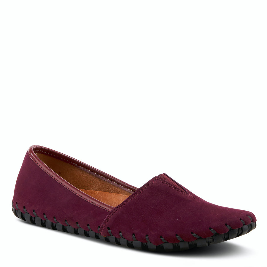 Side View of Spring Step KATHALETA Leather Slipon Mocassin in Bordeaux Suede - Robin Boutique