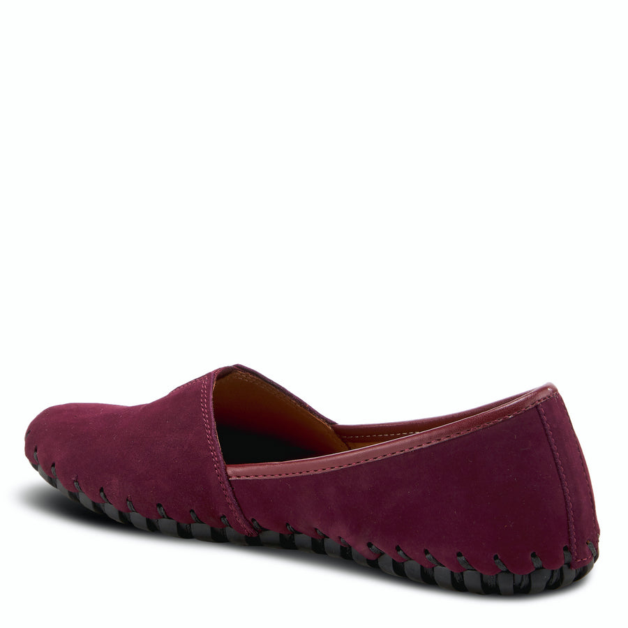 Side View of Spring Step KATHALETA Leather Slipon Mocassin in Bordeaux Suede - Robin Boutique