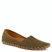 Spring Step KATHALETA Leather Slipon Mocassin in Dk Olive Green side view Robin Boutique