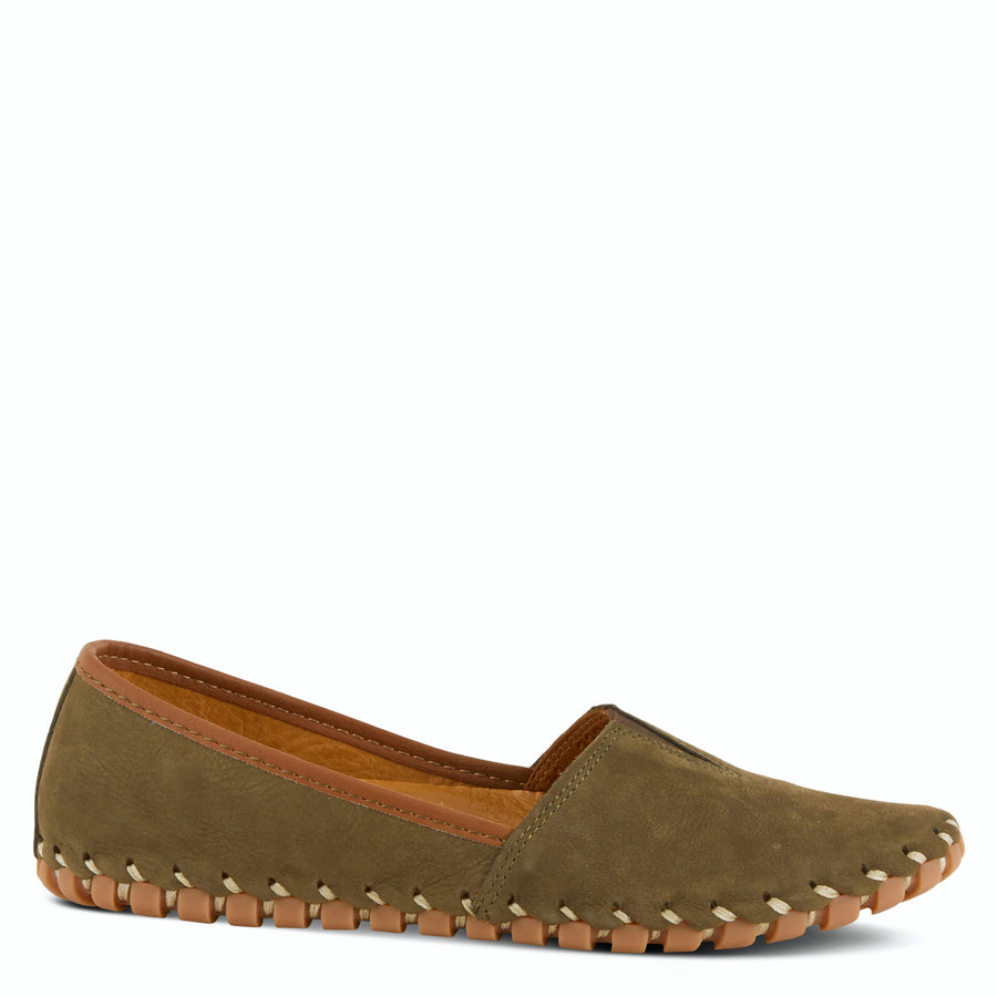 Spring Step KATHALETA Leather Slipon Mocassin in Dk Olive Green side view Robin Boutique