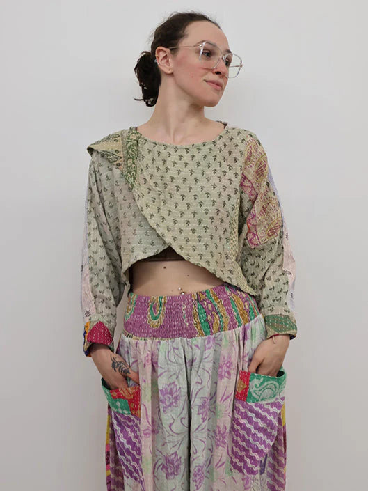 Pareo Kantha In Bloom Cropped Pullover #032 by Kantha Bae