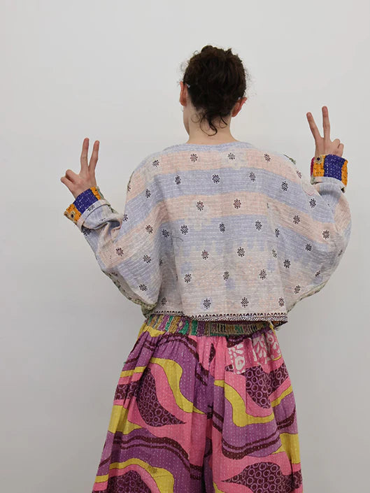 Pareo Kantha In Bloom Cropped Pullover #032 by Kantha Bae
