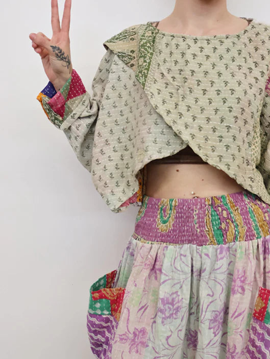 Pareo Kantha In Bloom Cropped Pullover #032 by Kantha Bae