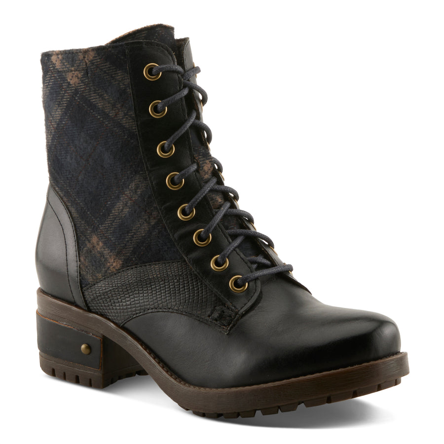 L'Artiste Marty Plaid Boots In Black Multi Front Side View - Robin Boutique