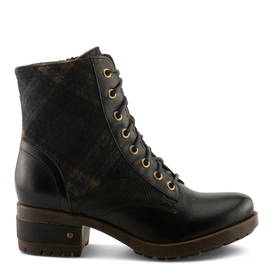 L'Artiste Marty Plaid Boots In Black Multi Side View - Robin Boutique
