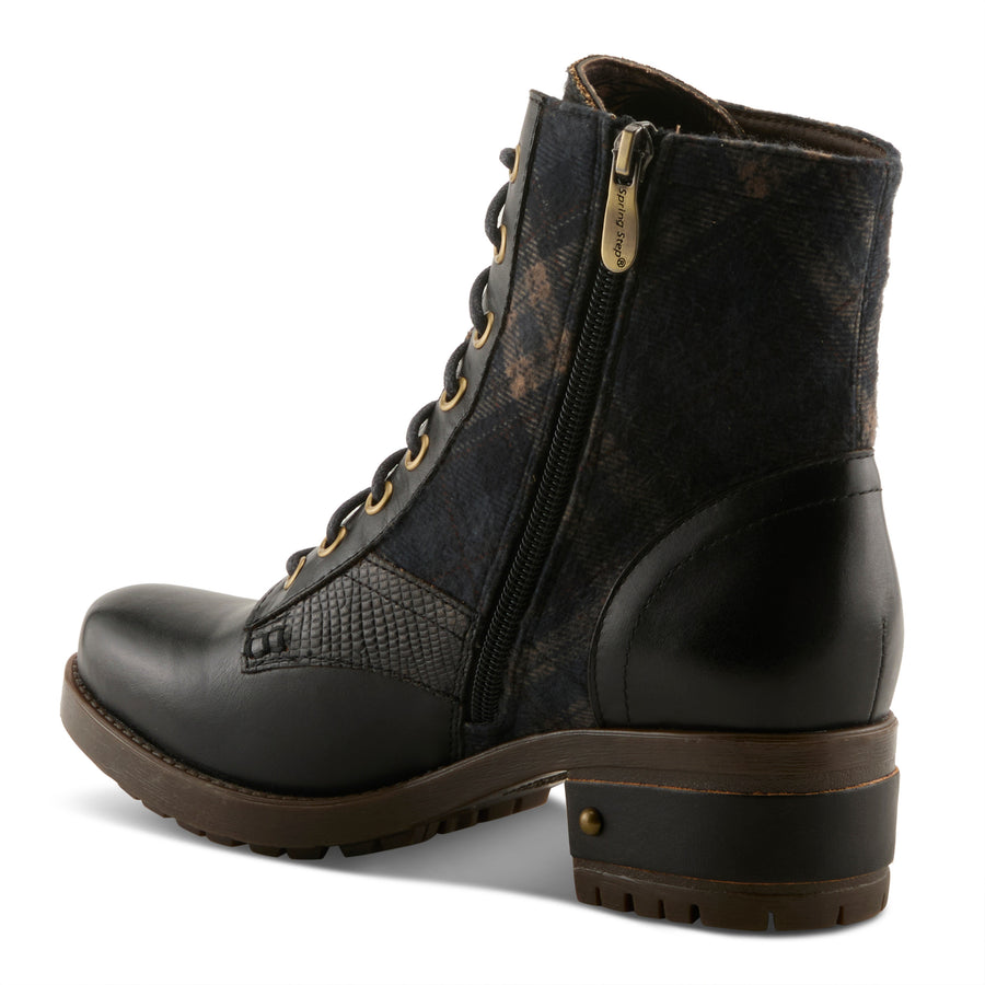 L'Artiste Marty Plaid Boots In Black Multi Back Side View - Robin Boutique