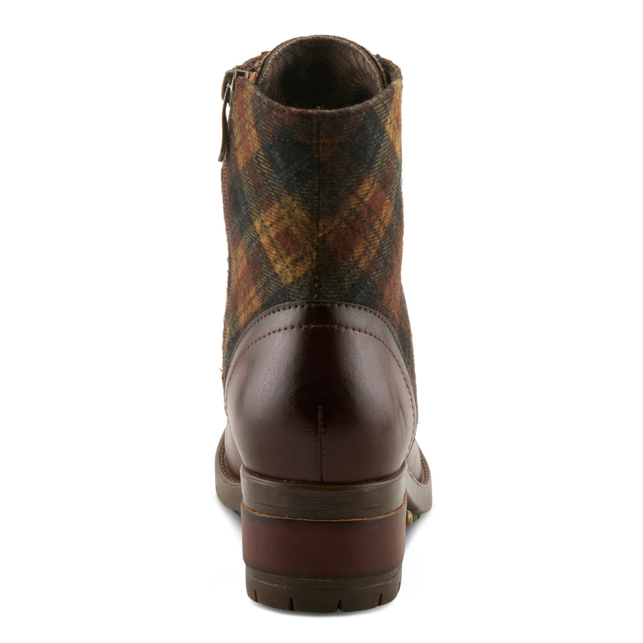 L'Artiste Marty Plaid Boots In Brown Multi Back View - Robin Boutique