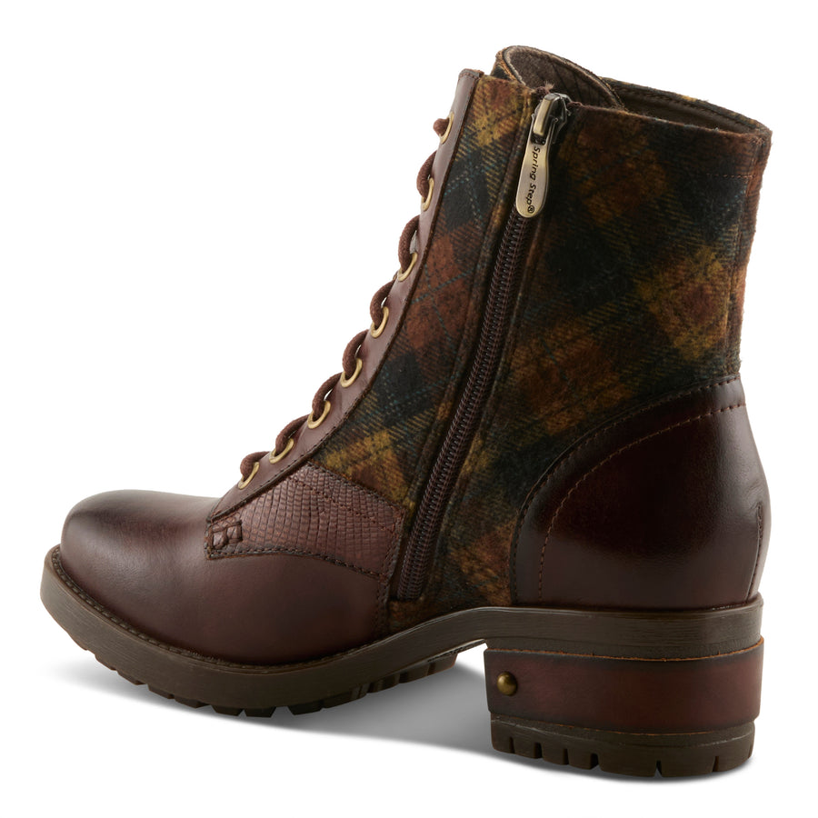 L'Artiste Marty Plaid Boots In Brown Multi Back Side View - Robin Boutique
