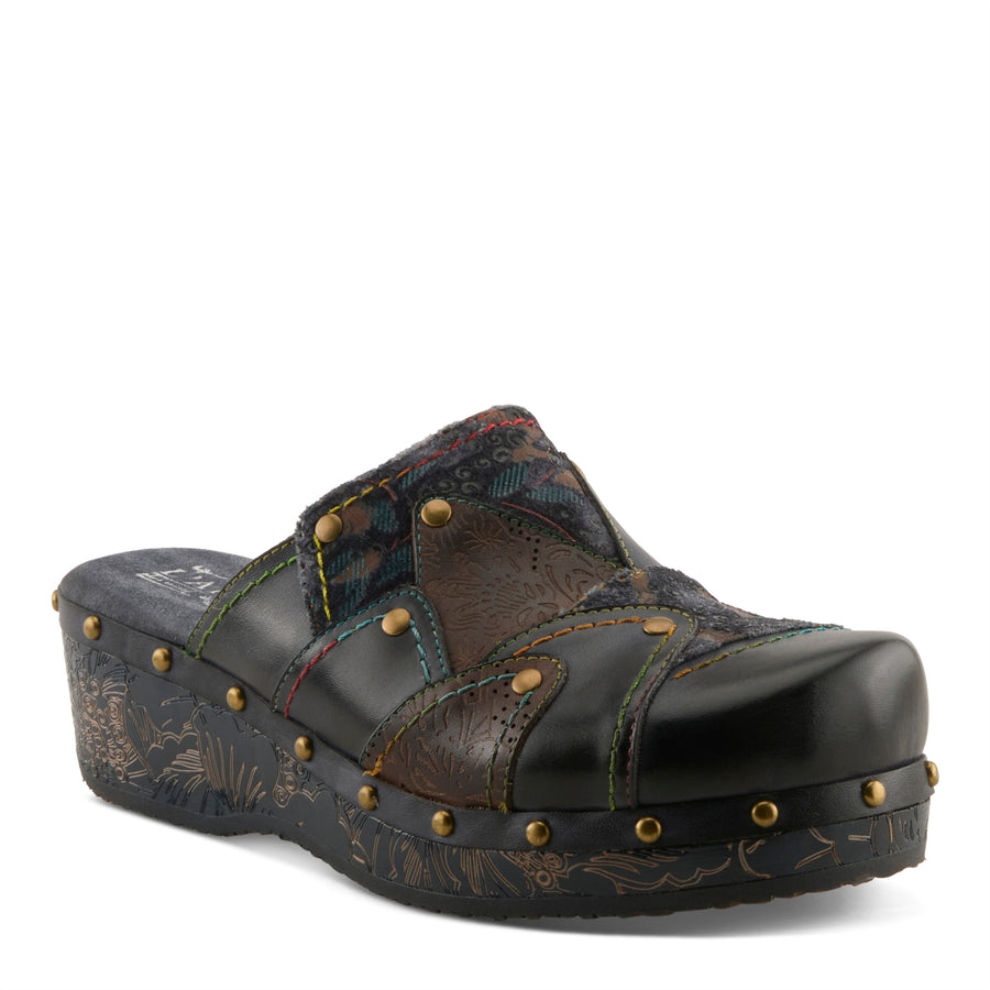 Side View of Olympe Clogs in navy multi - Robin Boutique