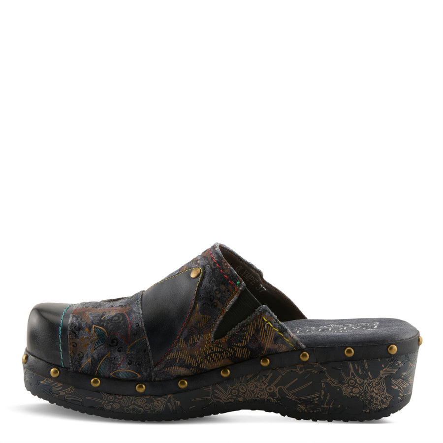 Side View of Olympe Clogs in navy multi - Robin Boutique