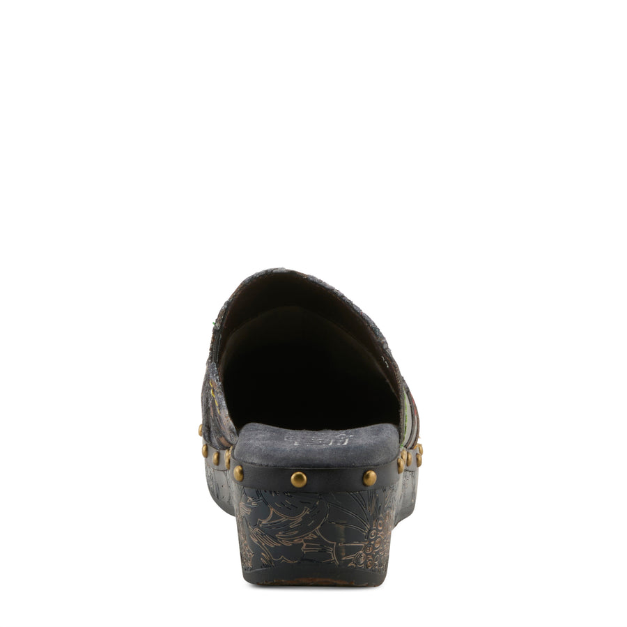 Back View of Olympe Clogs in navy multi - Robin Boutique
