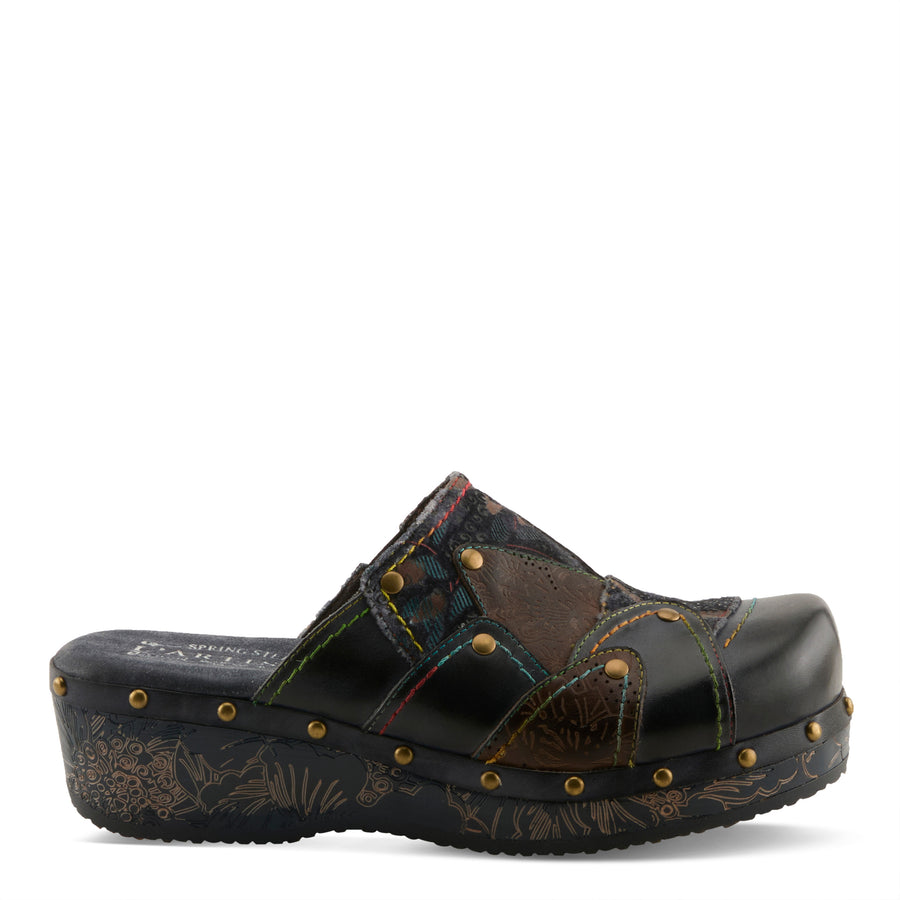 Side View of Olympe Clogs in navy multi - Robin Boutique