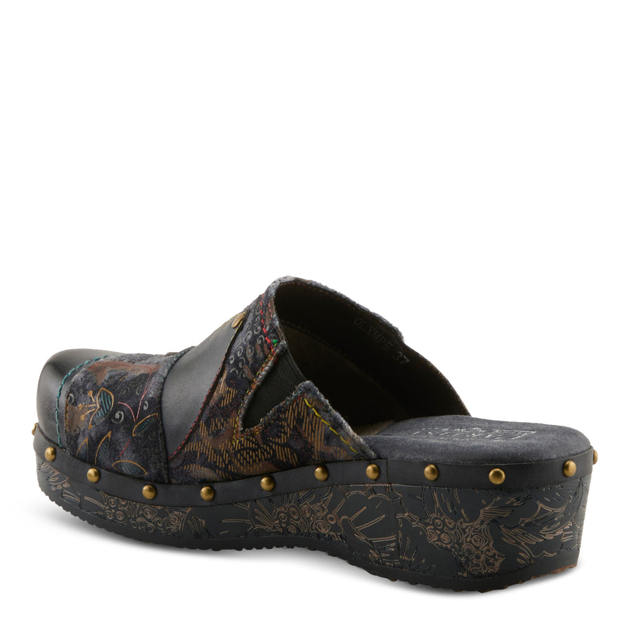 Side View of Olympe Clogs in navy multi - Robin Boutique