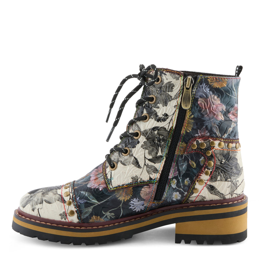 L'Artiste Rugup-Flower Laceup Booties side view Robin Boutique